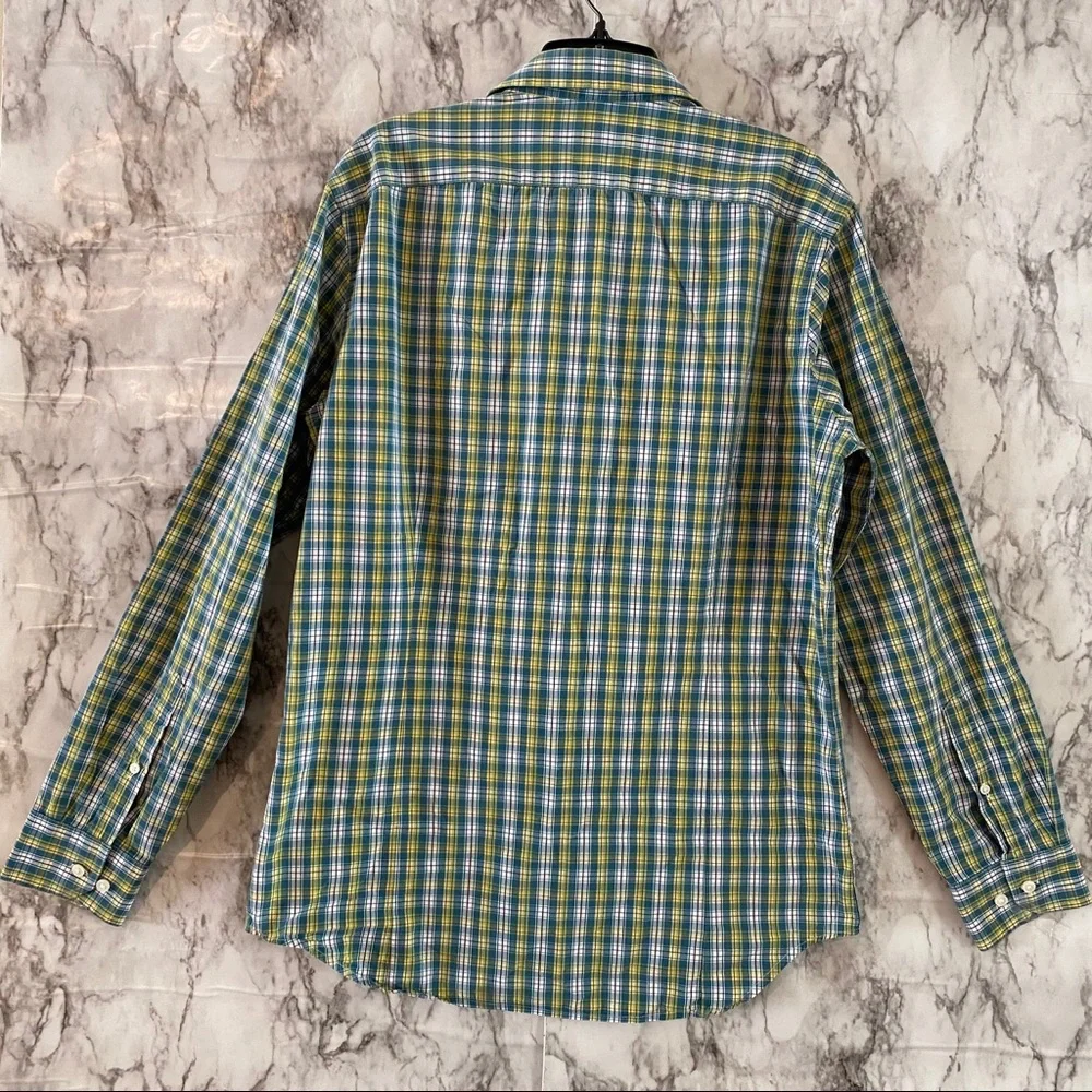 Banana Republic Green and Blue Plaid Button Down Long Sleeve Shirt